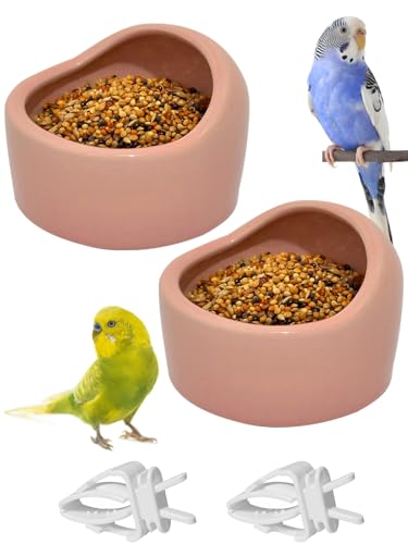 Niwaes 2 x Vogelfutterschüssel, kleine Keramikschalen für Vögel, Sittiche, Futternapf für Papageien, Futterschale für Papageien, Vogelkäfig-Futterstation mit 2 Kunststoff-Futterclips für Sittiche von Niwaes