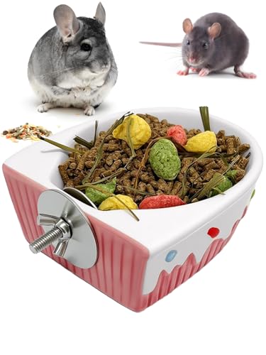 Niwaes Chinchilla Futternapf für Rennmäuse, Käfig, zum Aufhängen, Meerschweinchen, Futternapf für Kleintiere, Keramik, Futternäpfe für syrische Hamster, Frettchen, Kaninchen, Hamster (Rosa, M) von Niwaes