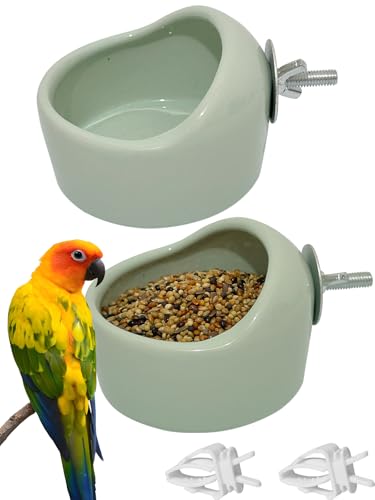 Niwaes Futterschale für Vögel, mit Klemme, Vogelkäfig, Futternäpfe, Keramik, Vogelkäfig-Futterstation zum Aufhängen, mit 2 Kunststoff-Futterclips für Wellensittiche, Finken, Nymphensittiche von Niwaes