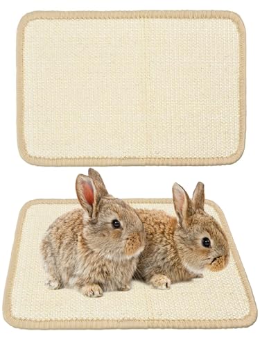 Niwaes Kaninchen-Kratzmatte, natürliches Sisal, Kaninchen, Kratzpads, Kleintier-Nagelkratzer für den Innenbereich, Krallenmatte, Haustierteppich für Meerschweinchen, Chinchillas, Frettchen (weiß), 2 von Niwaes