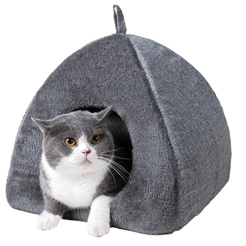Katzenbett – Katzenbett für den Innenbereich, Katzenhöhle für Katzen im Innenbereich | Katzenbett aus weichem Plüsch, bequemes und bequemes Bett für Haustiere, warmes Fleecebett für Katzen, Grau von Nixiara