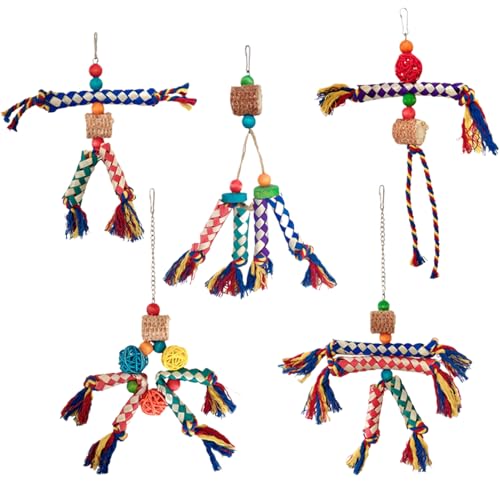 Nixiara Vogel Kauspielzeug,5er Set Papageienkäfig Knabberspielzeug - Bunte Kauseile, Käfig Accessoires, Beschäftigungsspielzeug & Langeweile-Vorbeugung Für Nymphensittiche von Nixiara