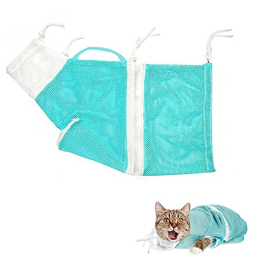 Nixotica Pflege-Mesh-Haustier-Anti-Biss-abnehmbare Polyester-Fessel, saubere Chat-Badetasche(Gren + Vghite) von Nixotica