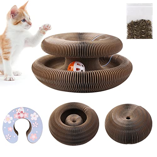 Katzen Kratzbrett - Katzenspielzeug Magisches Faltbares Kratzpappe, Wellpappenpapier Interaktives Kratzspielzeug, Scratchy Katzenspielzeug mit Glöckchen und Katzenminze zum Katzen Krallenschleifen von Nizirioo