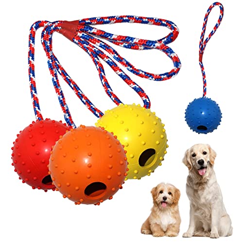 Nizirioo 4 Stück Hundeball Mit Schnur, Ball Mit Seil Naturkautschuk, Hundespielzeug, Weich Und Elastisch Vollgummiball Für Agilität Und Extrem Weite Würfe, Fangen Und Ziehen des Krieges(5 cm) von Nizirioo