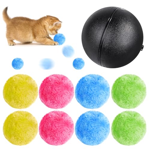 Nizirioo Aktiver Rollball Für Hunde, Selbstrollender Ball Hund, Haustier Elektrischer Spielzeugball, Kätzchenspielzeug Plüsch Balle Bewegliches Spielzeug Mit 8 Ballabdeckungen Für Welpen,Katzen, Hunde von Nizirioo