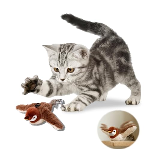 Nizirioo Elektrisch Interaktives Katzenspielzeug: Wiederaufladbar, Niedlich Plüsch Lebensecht Vogelform, Kauspielzeug für Wohnungskatzen von Nizirioo