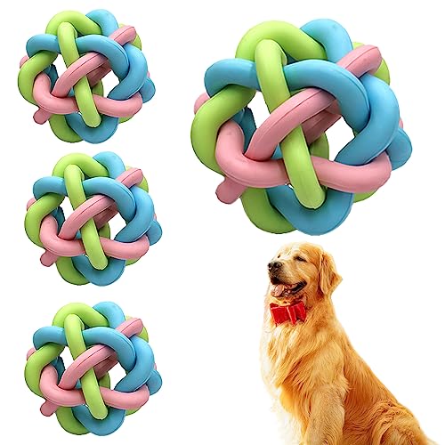 Nizirioo Gummi Weave Ball mit Glocke 4 Stück Geflochtener Gummiball, Kauen Spielzeug Molar für Haustiertraining und Zahnreinigung, Spielzeug geeignet, für Hunde und Katzen(Macaron-Farbe, 6,5 cm) von Nizirioo