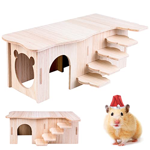 Nizirioo Hamster Eckhaus, Holz Hamsterhaus, Hamster Haus Holz, Hamsterhaus aus Holz, Hamster Käfig Versteck Ecketage Dekor Zubehör für Zwerghamster, Rennmäuse, Degus, Stachelmäuse von Nizirioo