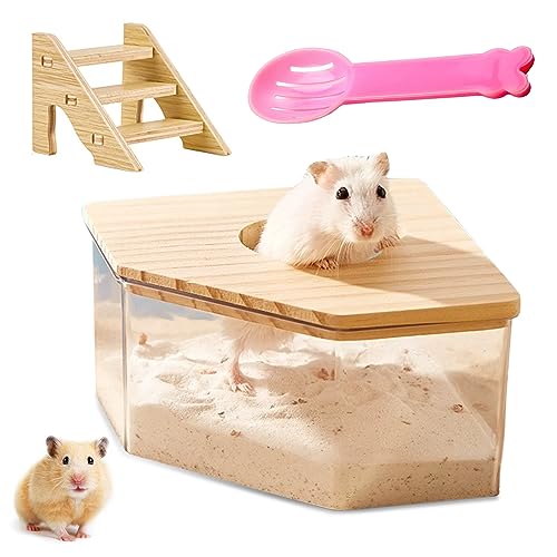 Nizirioo Transparentes Acryl-Sand-Badezimmer für Hamster Hamster Sandbadbox mit Leiter und Naturholzabdeckung und Schaufel, Haustier Hamster Badezimmer, für Hamster, Rennmäuse (Dreieck) von Nizirioo