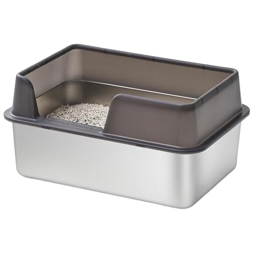 Katzenbox mit hohen Seiten, offenes Edelstahl-Tablett – multifunktionale Katzenpfanne für Kätzchen, Kaninchen, Meerschweinchen und andere kleine Haustiere von Nkmujil