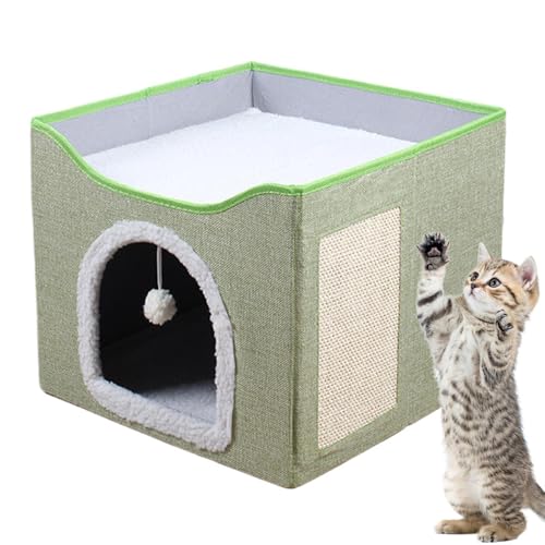 Large Cat Cave, Foldable Kitten House Bed, Sleeping Condo Tent with Plush Ball and Scratch Pad, Cozy Cube House for Kittens, Puppies, Small Animals, 41x41x35cm von Nkmujil