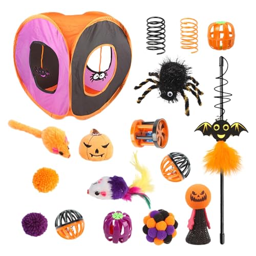 Nkmujil Faltbares Katzentunnel-Set, Kätzchen-Starter-Kit für Haustiere, Katzenspielzeug-Kollektion, Katzenspielzeug-Set, niedlicher Katzentunnel, Katzenfederstab und Spielzeug, Frühlingsmäuse und von Nkmujil