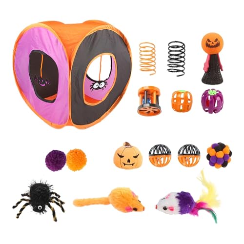 Nkmujil Faltbares Katzentunnel-Set, Kätzchen-Starter-Kit für Haustiere, Katzenspielzeug-Kollektion, Katzenspielzeug-Set, niedlicher Katzentunnel, Katzenfederstab und Spielzeug, Frühlingsmäuse und von Nkmujil