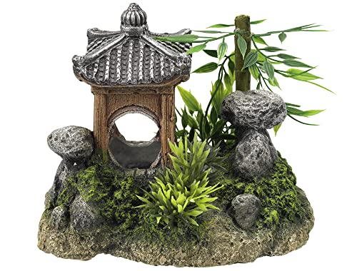 Nobby Aqua Ornaments ASIATISCHE TEMPEL mit Pflanzen, 15,5 x 10,5 x 12,5 cm, 1 Stück von Nobby