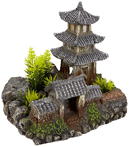 Nobby Aqua Ornaments ASIATISCHER TEMPEL mit Pflanzen, 18,5 x 14,2 x 17 cm, 1 Stück von Nobby