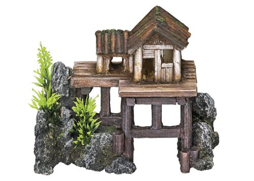 Nobby Aqua Ornaments HOLZHAUS mit Pflanzen, 15,5 x 8 x 12 cm, 1 Stück von Nobby