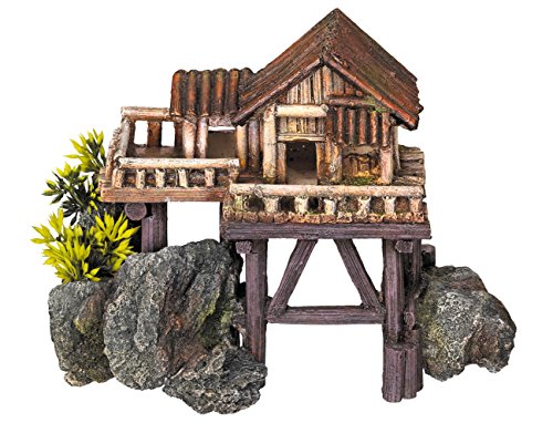 Nobby Aqua Ornaments HOLZHAUS mit Pflanzen, 23 x 12,3 x 17 cm, 1 Stück von Nobby