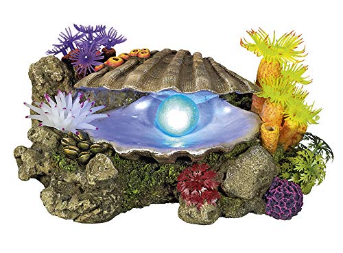 Nobby Aqua Ornaments MUSCHEL mit Pflanzen mit LED, 21,3 x 14,7 x 10,7 cm, 1 Stück von Nobby