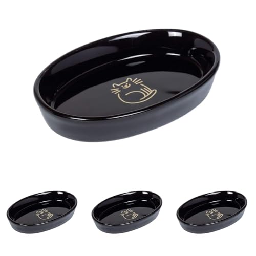 Nobby Katzen Keramik Schale oval Golden Cat, schwarz 17 x 11 x 2,5 cm, 0,12 l, 1 Stück (Packung mit 4) von Nobby