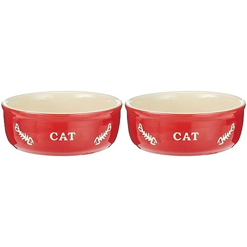Nobby Katzen Keramikschale CAT rot/beige Ø13,5 X 5 cm (Packung mit 2) von Nobby