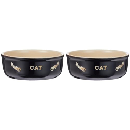 Nobby Katzen Keramikschale Cat, schwarz/beige Ø13,5 x 5 cm, 0,25 ltr. (Packung mit 2) von Nobby