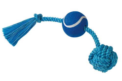 Nobby Rope Toy, Spielseil mit Tennisball, sort. gelb, rot, blau 45 cm, 310 g, Ball Ø 7,5 cm, 1 Stück von Nobby