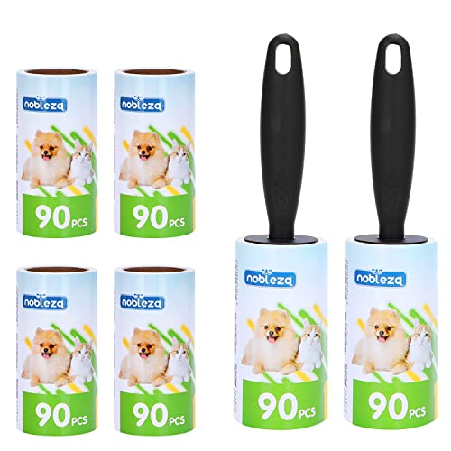 Nobleza Fusselrolle 540 Blatt, 6 Rollen mit 2 Abroller, Tierhaarentferner Fusselbürste, Extra Klebrige Fusselroller für Kleidung, Haare, Bett, Katzenhaare, Hundehaare, 90 Blatt/Rollen von Nobleza