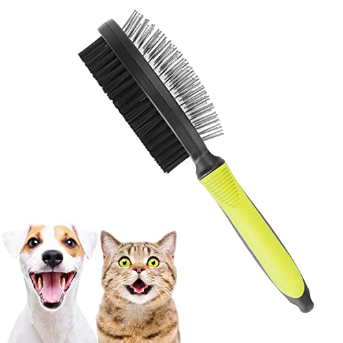 Nobleza Hundebürste für Hunde und Katzen,ausgestattet mit Duplex für Verschiedene Anwendungen,2in1 Hundebürste & Katzenbürste, Grün von Nobleza