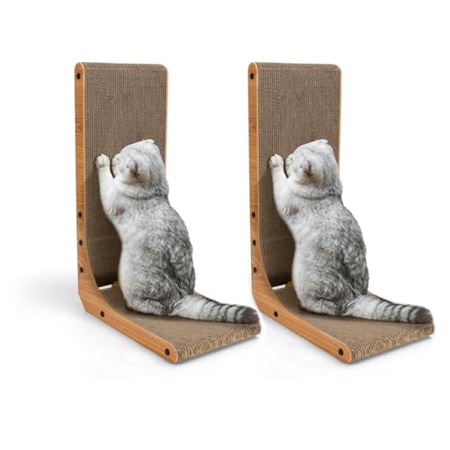 Nobleza 2*Kratzbrett Katzen, 60 cm hohe L förmige Kratzpappe für Katzen mit Ballspielzeug, Wellpappe Kratzmöbel Katzen Kratz Pappe für Wand und Ecke von Nobleza