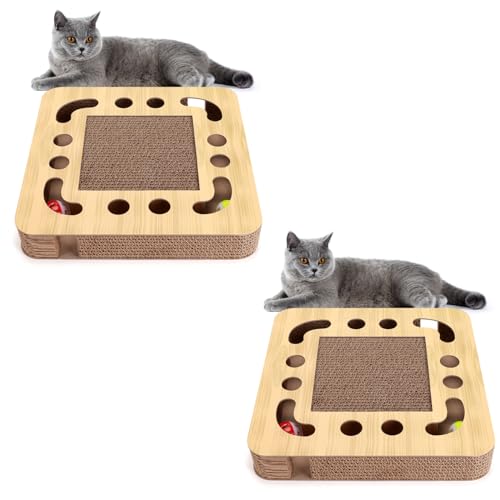 Nobleza 2 * Katzen kratzbrett mit Minze，Katzenspielzeug Interaktives mit 2 Klingelballs，3 in 1 Wellpappe Kratzmatte Katze von Nobleza