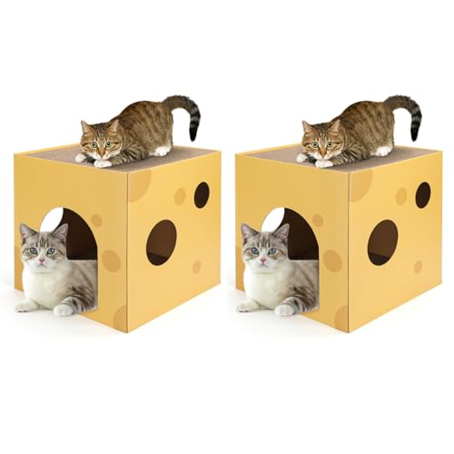 Nobleza 2 Pack Katzenhaus mit Katzenminze & Kratzpappe für Katzen, Etagenbett für Katzen, Faltbare Katzenhöhle aus Pappe, Spielzeug für Kleine und Mittelgroße Katzen, L35*B35*H35CM, Gelb Nobleza 2 Pack Katzenhaus mit Katzenminze & Kratzpappe für Katzen, Etagenbett für Katzen, Faltbare Katzenhöhle aus Pappe, Spielzeug für Kleine und Mittelgroße Katzen, L35*B35*H35CM, Gelb von Nobleza