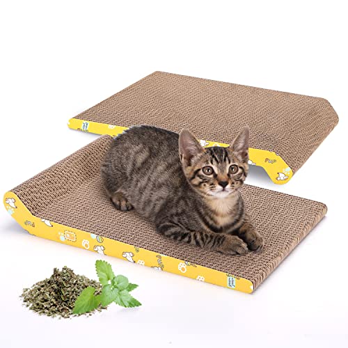 Nobleza 2 Stücke Katzen kratzbrett mit Minze, Wellpappe Kratzmatten, Recycelbar Qualitäts-Pappe Kratzpad,Kratzpads Beidseitig Erhältlich, 40 x 25cm von Nobleza