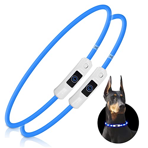 Nobleza - 2 × LED Hundehalsband Leuchtend, USB Wiederaufladbar Wasserdicht Leuchthalsband Hund, Längenverstellbarer Haustier Sicherheit Kragen für Hunde und Katzen - 3 Modus (Blau) von Nobleza