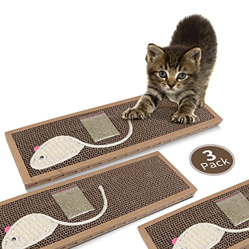 Nobleza - 3 Stück Kratzbrett für Katzen mit Sisal Spiel Kätzchenkratzer Wellpappe mit kostenloser Katzenminze, 38 * 12.5 * 1.8 cm von Nobleza