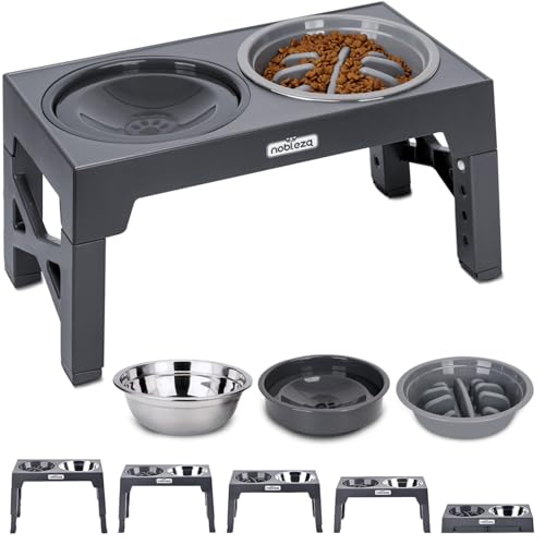 Nobleza 3-in-1 Erhöhter Hundenapf, 5 Höhenverstellbar Futternapf mit 1×1100 ml Hundenapf Edelstahl, 1×800 ml Antischlingnapf Hunde und 1×800 ml Auslaufsicherem Wassernapf, Hundenapf Grosse Hunde Nobleza 3-in-1 Erhöhter Hundenapf, 5 Höhenverstellbar Futternapf mit 1×1100 ml Hundenapf Edelstahl, 1×800 ml Antischlingnapf Hunde und 1×800 ml Auslaufsicherem Wassernapf, Hundenapf Grosse Hunde von Nobleza