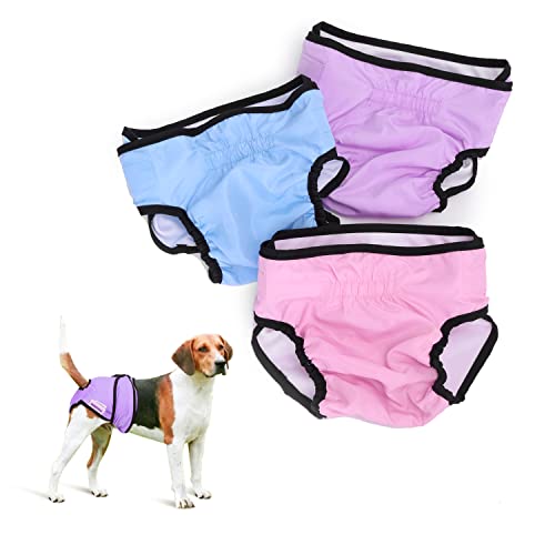 Nobleza 3X Waschbare Hundewindeln für Hündinnen, Wiederverwendbare Hygienische Hunde Windeln, Hochsaugfähige Hundehöschen Läufigkeit(M Taille 32-37.5cm, 3er Packung, Blau, Rosa und Violett) von Nobleza