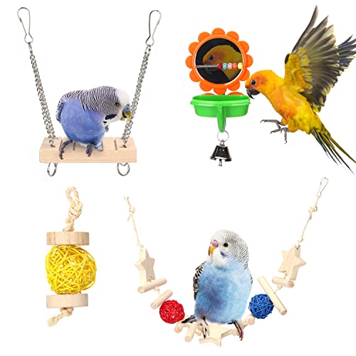Nobleza 4 Packs Holzspielzeug für Vögel, Vogel Schaukel für Papageien, Vogelkäfig-Hängespielzeug von Nobleza