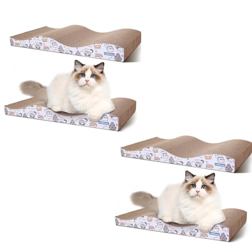 Nobleza 4 Stücke Katzen kratzbrett mit Minze, Wellpappe Kratzmatten, Recycelbar Qualitäts-Pappe Kratzpad,Kratzpads Beidseitig Erhältlich(2) von Nobleza