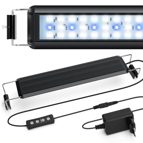 Nobleza – Aquarium Beleuchtung, Aquarium LED Licht mit Einstellbarer Timer, Aquarium-Pflanzbeleuchtung mit Einziehbarem Ständer, 3 Farben, 10 Helligkeitsstufen für 30–50cm Aquarien, 8W von Nobleza