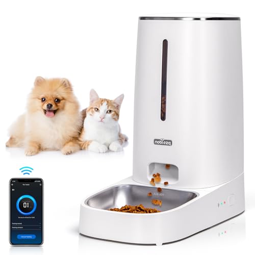 Nobleza Futterautomat Katze & Hund, 4L Automatischer Futterspender APP Gesteuert, 2,4 G WiFi intelligenter Automat mit Edelstahlnapf für Trockenfutter, 10s Sprachaufzeichnung, 1-10 Mahlzeiten pro Tag von Nobleza
