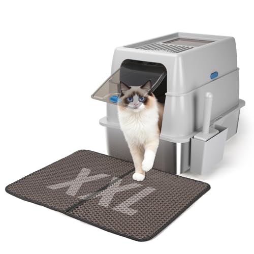 Nobleza Geschlossene Katzentoilette Edelstahl XXL mit Deckel – Rostfrei, Geruchsneutral & Einfache Reinigung für Große Katzen, mit Doppelschicht Matte + Schaufel von Nobleza