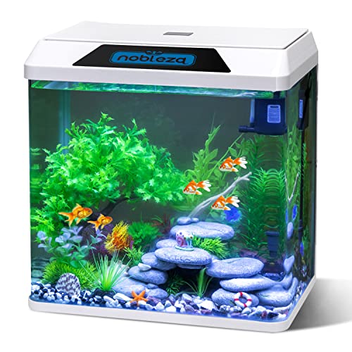 Nobleza Glas - 30L Mini Aquarium Komplettset, Fisch, Nano Aquarium Stabiles Einsteigerbecken mit LED-Beleuchtung und Eingebautem Filtersystem, Weiß von Nobleza