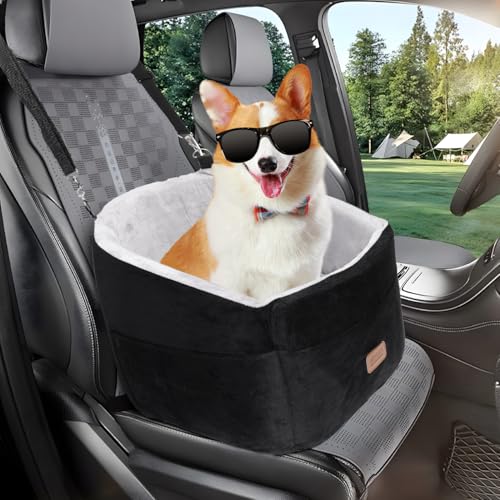 Nobleza Hundesitzerhöhung für kleine Hunde, Waschbarer Hundesitz Auto mit Aufbewahrungstaschen und Ansteckbarer Sicherheitsleine, Verdickter Hundeautositz, Hunde Autositz Hundebett Auto, L50×B50×H40cm von Nobleza