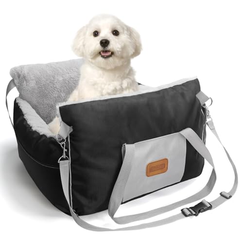 Nobleza Hunde Autositz für kleine Hunde, Waschbarer Hundesitz Auto mit Aufbewahrungstaschen und Wendbarem Kissen, Verdickter Hundeautositz aus Plüsch, Hundebett Auto, L58×B56×H33cm von Nobleza