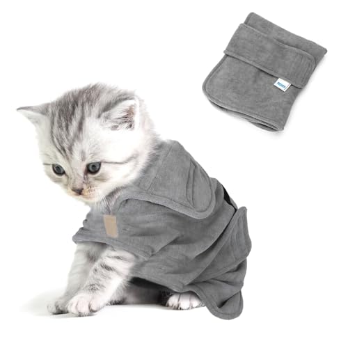 Nobleza Hundebademantel Mikrofaser mit Klettverschluss,Super saugfähig und schnell trocknend,Bademantel für alle Katzen und Hunde,Fünf Größen,Hundehandtuch Weich (XS Grau) von Nobleza