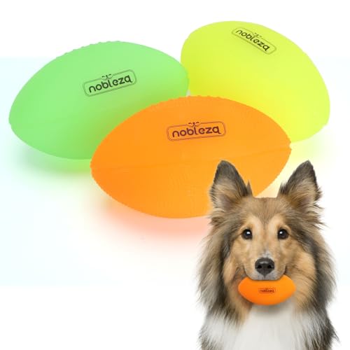 Nobleza Hundeball, 3 Einheiten Quietschender Rugbyball für Hunde, Soundspielzeug, Geeignet für Drinnen und Draußen Leuchten im Dunkeln L14CM*7,5CM von Nobleza