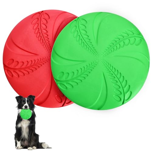 Nobleza Hundefrisbee, 2 Stück 20cm Hundefrisbee aus Natürlichem Kautschuk, Hundespielzeug Frisbee für Land und Wasser Rot & Grün von Nobleza