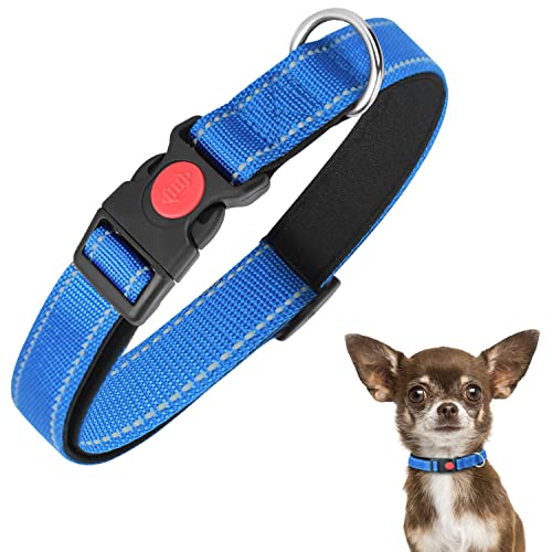Nobleza Hundehalsband, Welpen Halsbänder mit Weich Gepolstert, Verstellbares Reflektierendes Hundehalsband mit Sicherheitsschnalle für Extra Kleine Hund (XS, Blau) von Nobleza