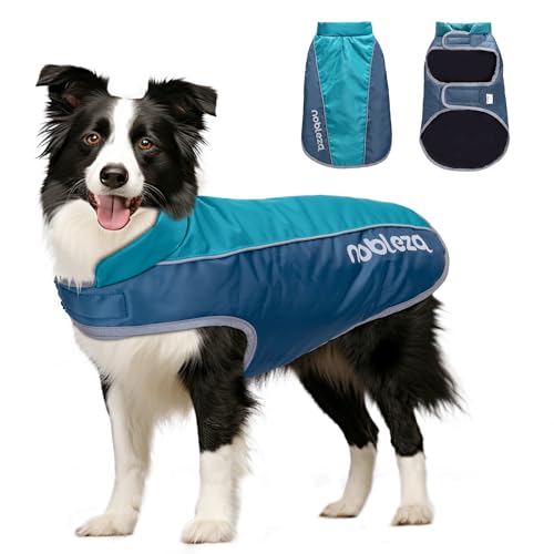 Nobleza - Hundemantel Winter, Warmer Hundemantel Wasserdicht Winddicht, Hundekleidung mit Leinenlöchern, Winterjacke Hund mit Reflektorstreifen für Mittlere und Große Hunde (Blau, 3XL) von Nobleza